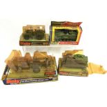 Four Dinky Toys military models: 690 Scorpion Tank; 612 Commando Jeep; 691 Striker Anti-Tank Vehicle