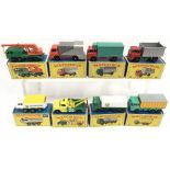 Eight Lesney Matchbox 1-75 series commercial models: 44 Refrigerator Truck; 32 Leyland Petrol Tanker