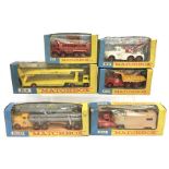 Six Lesney Matchbox King-Size models: K8 Car Transporter; K18 Articulated Horse Van; K2 Scammell