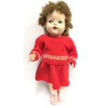 Pedigree (England) hard plastic walking doll, c.1950's with weighted blue eyes, open mouth with