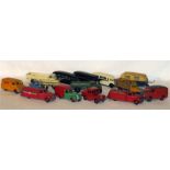 14 x Dinky Toy models, includes 2 x repainted 29c Single Deck Buses and a repainted 29g Luxury