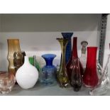 A quantity of mixed decorative glass. vases strom etc