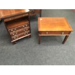 A reproduction mahogany side cabinet and a low occasional table.