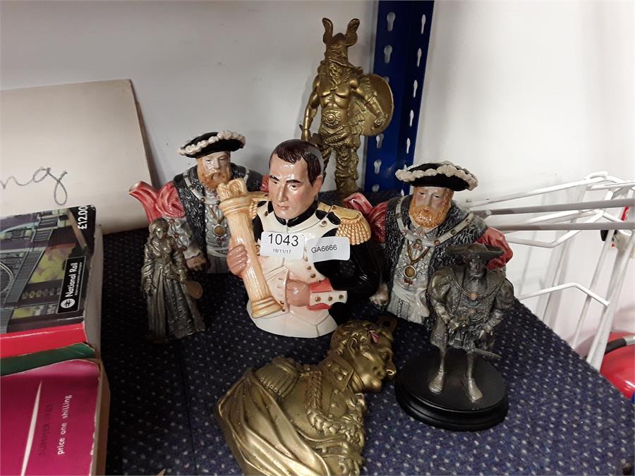 Novelty teapots to include Henry VIII, Napoleon together other items.