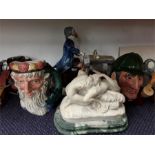Two Royal Doulton jugs, Neptune and the Sleuth together with two other ornaments.