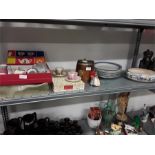 Mixed collectables to include some dolls tea sets, Poole Pottery, soup plates, clockwork toy etc.