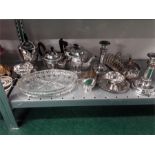 Various silver plated items to include candlesticks, jugs, tray etc.