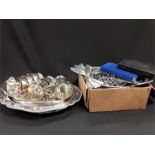A collection of silver plate to include cutlery, punch cups, plates etc.