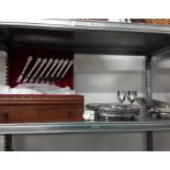 A canteen of plated cutlery together with other silver plate.
