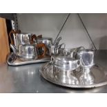 A Piquet Ware mid 20th century stainless steel tea/coffee serving set with tray.