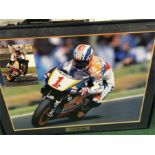 A large signed print of Mick Doohan former Grand Prix World Champion for Motor Cycle Road Racing and