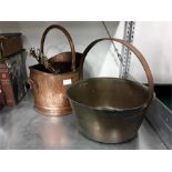 A quantity of copper and brass to include two coal buckets.