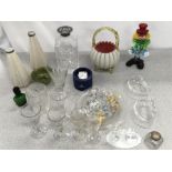 A quantity of ornamental glass including a Murano clown and some Swarovski crystal.