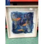 A framed and glazed 20th century felt picture depicting fishes.