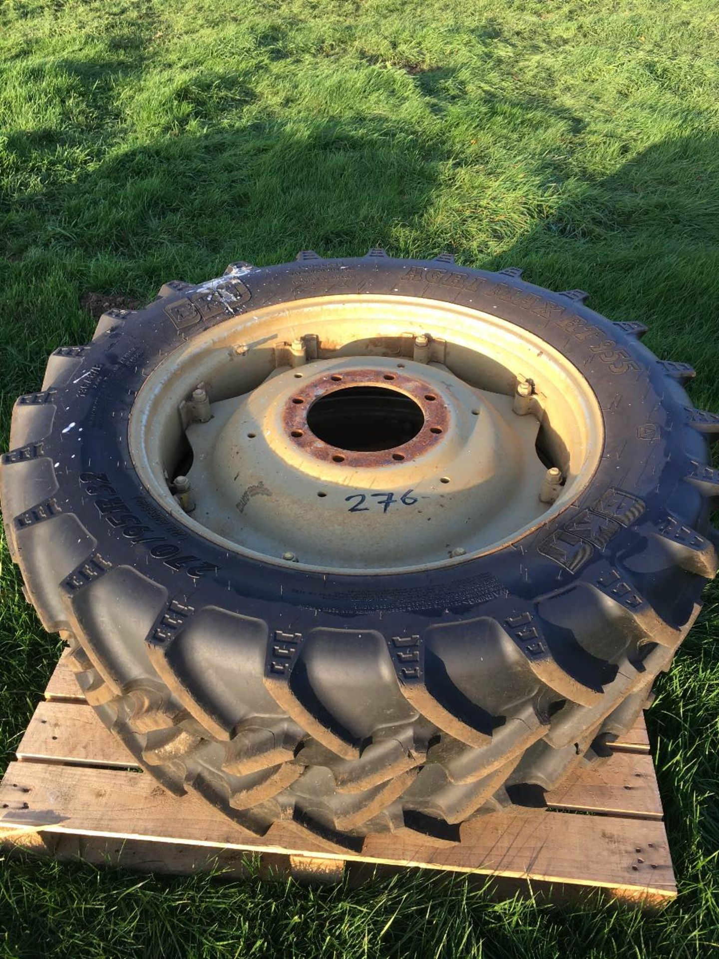 Pair of BKT Agrimax RT955 Tyres and Centres, 8 Stud Centres,