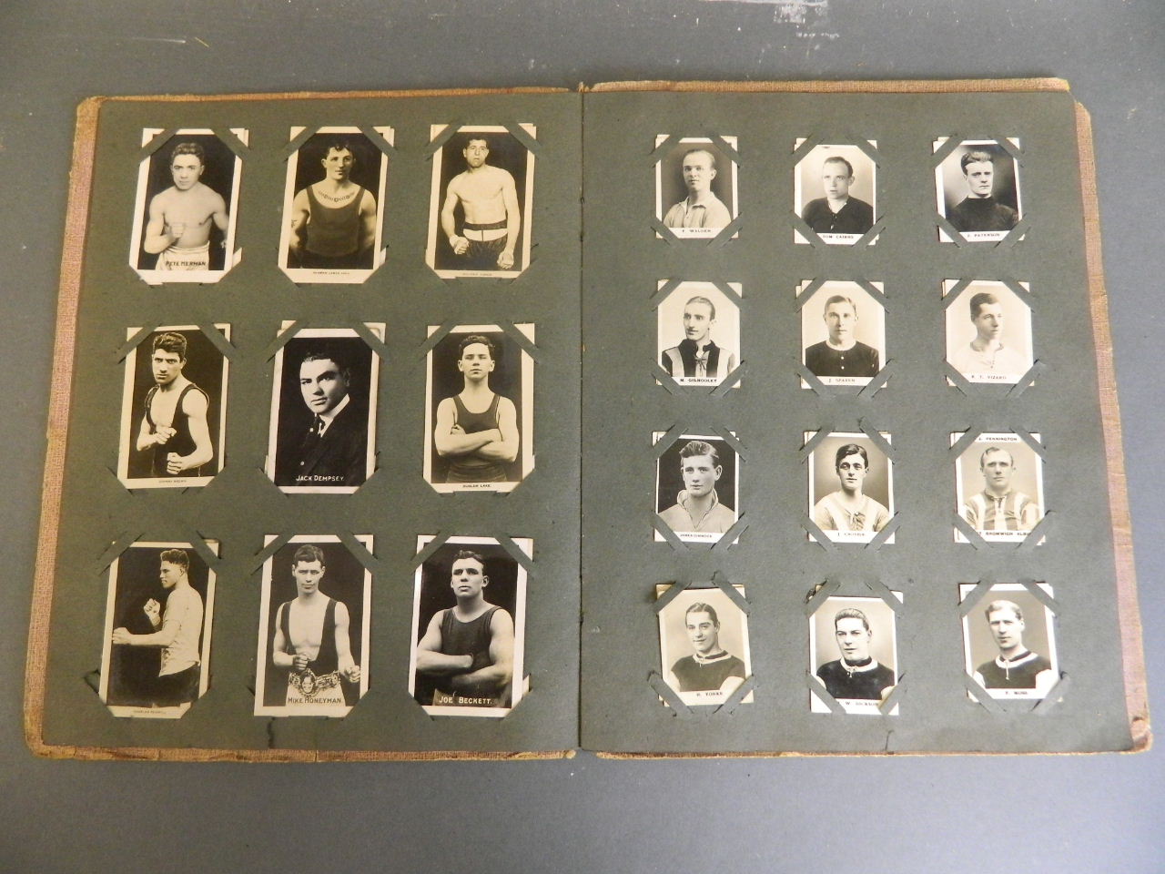 A 1920s 'Adventure & Rover' picture album containing photographic cards of football and boxing - Bild 4 aus 8