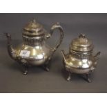 A C19th French Hallmarked silver teapot, 680g, and a matched bowl and cover with indistinct maker'