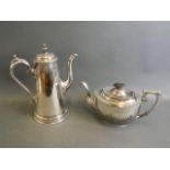 A Regency style silver plated coffee pot of tapering form, together with a C19th silver plated