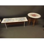 A 1960s Formica topped metal framed coffee table, together with an Ornamin circular table top with