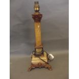 An alabaster and metal table lamp in the form of a classical column, 18½" high