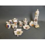 A collection of eleven assorted pieces of crested china, largest 6½" (1 AF)