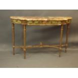 A late C19th/early C20th Adam style painted and parcel gilt shaped front console table with raised