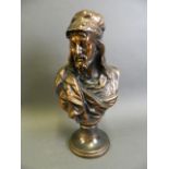 A copper bust of a bearded Arab gentleman, 13½" high