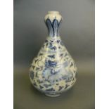 A large Chinese crackle glazed garlic head shaped porcelain vase with twin kylin and lotus flower