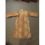 A Middle Eastern men's linen coat with geometric print design, 49" long