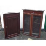 A Victorian inlaid mahogany glazed bookcase top, together with a Georgian mahogany hanging corner