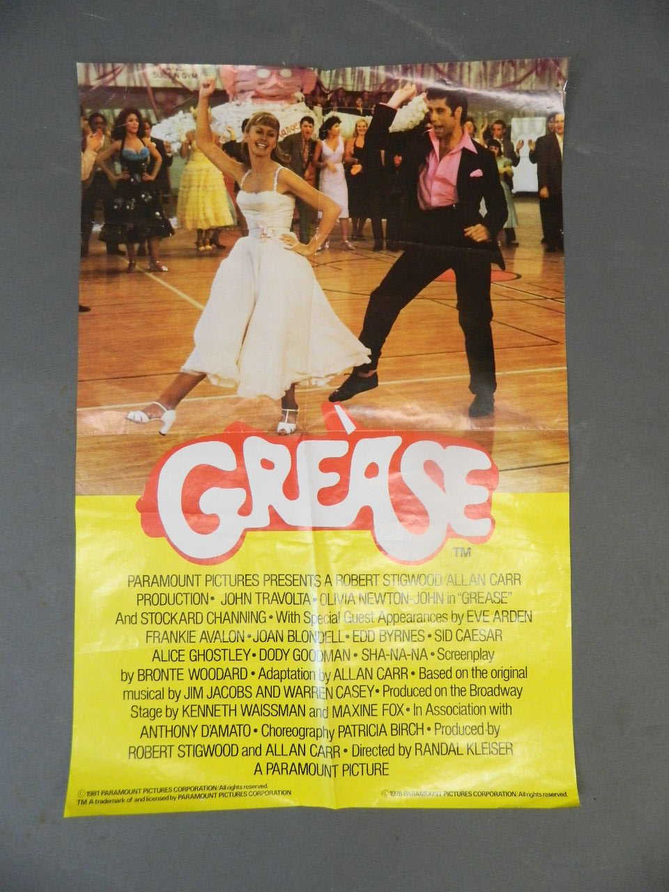 A 1981 film poster for 'Grease', 18" x 27"