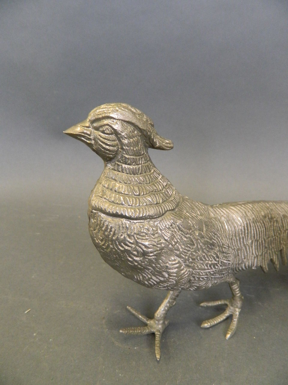 A pair of silvered metal Asiatic pheasants, 11" long - Image 2 of 3