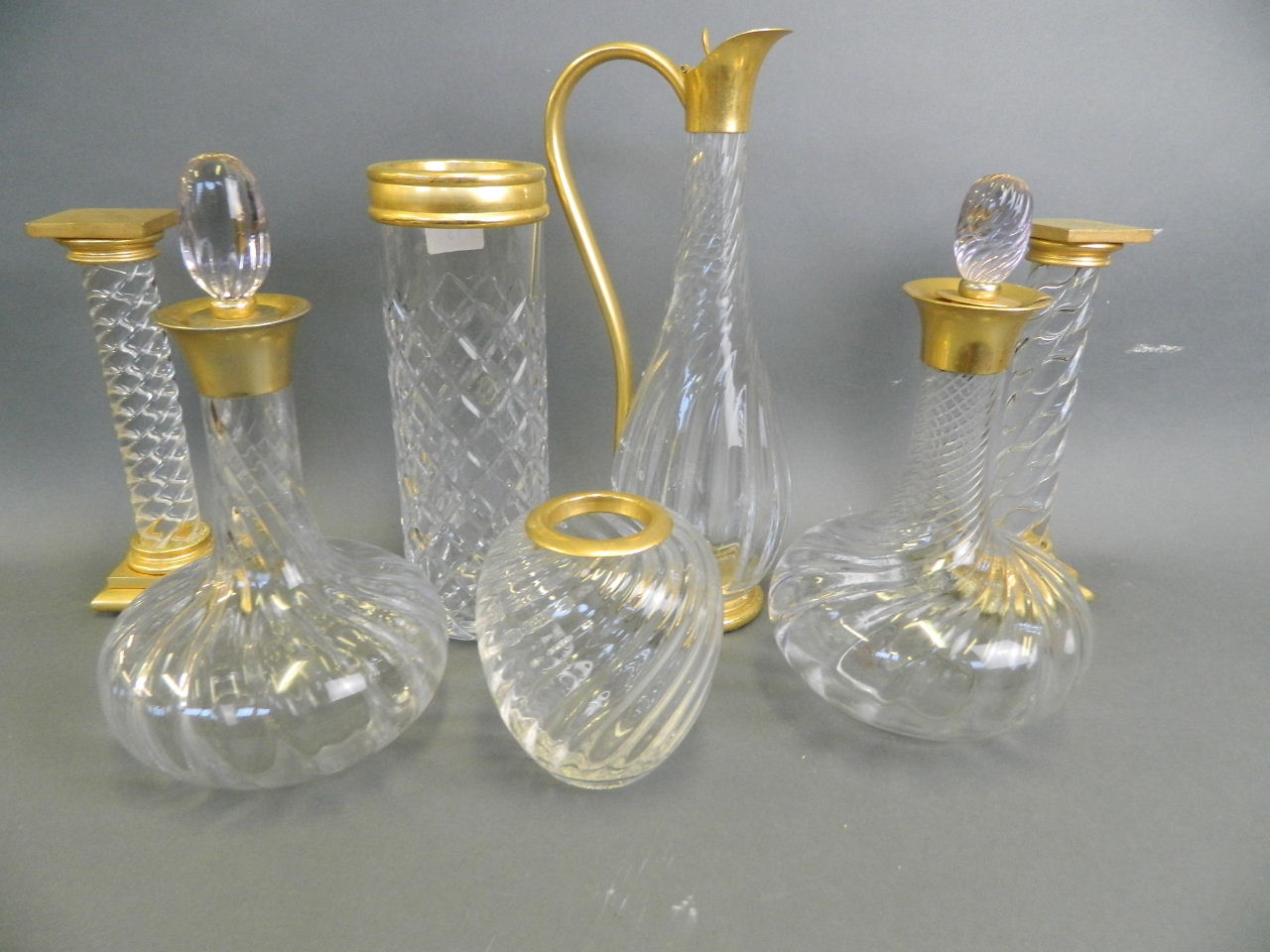 A collection of seven pieces of Continental glass items with gilt collars and fittings, comprising - Image 2 of 2