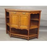 A Victorian golden oak side cabinet with open ends and galleried undertier, 47" x 16" x 36"