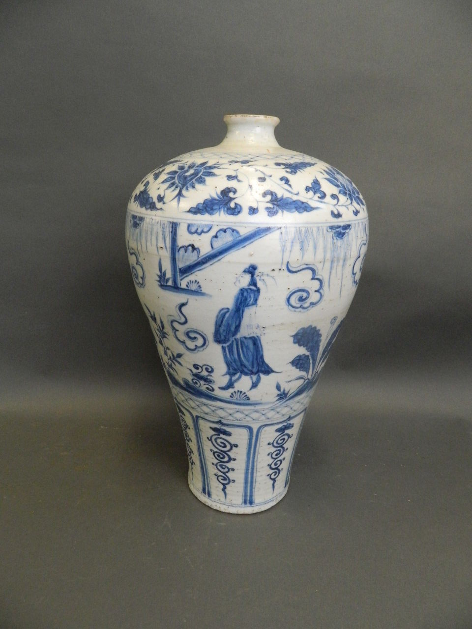 A large Chinese Ming style blue and white meiping vase with painted decoration of four immortals - Image 3 of 4