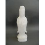 A Chinese white hardstone figure of Quan Yin, 11" high