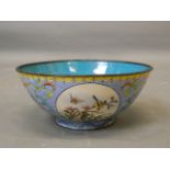 A Cantonese enamel bowl with exotic bird decoration, 6½" diameter