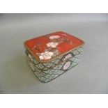 An Oriental cloisonné trinket box decorated with butterflies amongst flowers, 3" x 4" (AF some