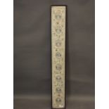 An Oriental embroidered silk border decorated with roundels depicting exotic birds, 5½" x 40"