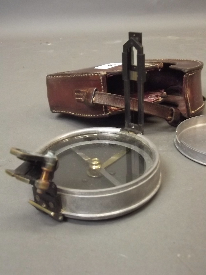 A Negretti & Zambra surveyor's prismatic sighting compass with original leather case, c1900, 4" - Image 2 of 2