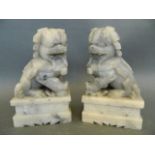 A pair of carved soapstone figures of kylin, 6" high