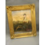 A watercolour of a young boy fishing, in a good gilt frame, 17" x 21½"