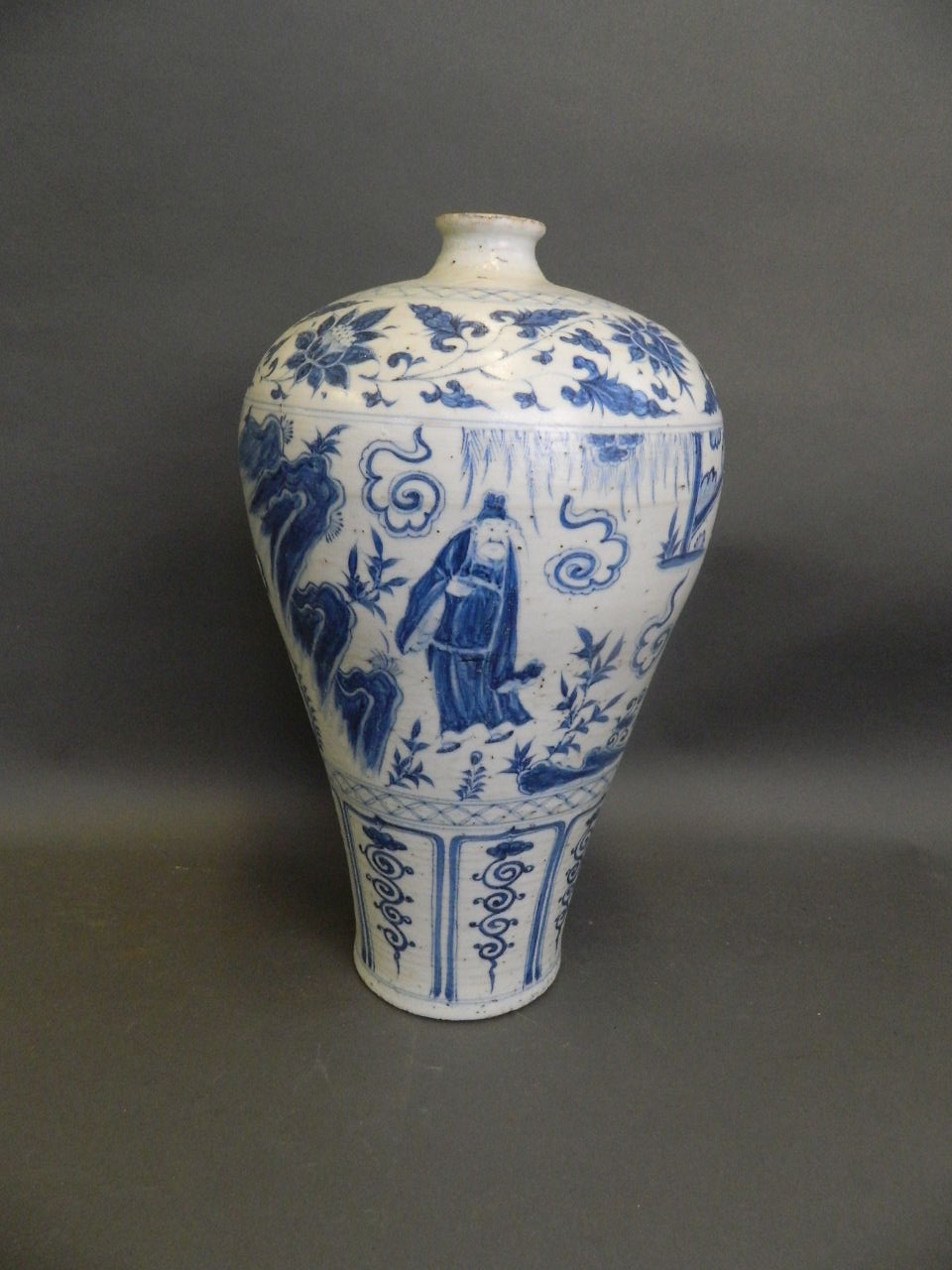 A large Chinese Ming style blue and white meiping vase with painted decoration of four immortals - Image 2 of 4