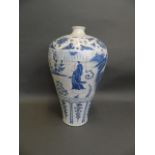 A large Chinese Ming style blue and white meiping vase with painted decoration of four immortals