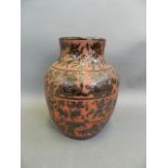A Chinese red ware enamel porcelain vase with banded decoration of figures, deities and mythical