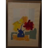 Julie Lacey, Limited Edition print, 'Red Flowers' 11/16, still life of flowers, signed in pencil and