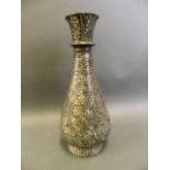 A Bidri style bronze vase with white metal inlaid decoration, 10" high