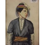 A watercolour portrait of a young Turkmeni, 10½" x 7"