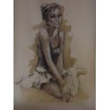 A charcoal and wash drawing of a young ballerina, signed 'K. Durham, Chicago, Illinois', dated 1956,