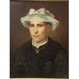C.H. Corbineau, oil on canvas, portrait of a woman in puritan dress, signed, 17" x 21"